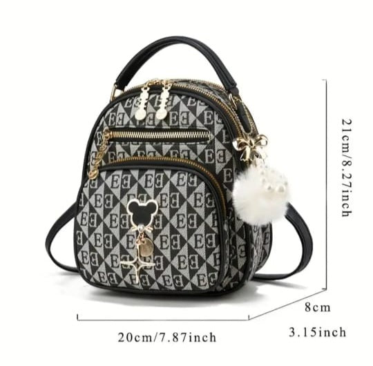 Stylish Mini Backpack with Charm Keychain