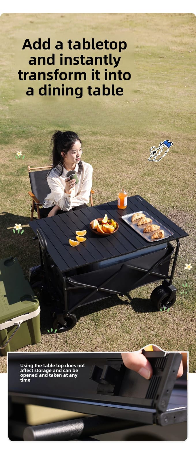 Folding Wagon Trolley - Heavy Duty Outdoor Cart 150lb Capacity
