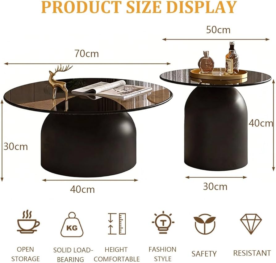 Japandi-Style 2-Piece Round Nesting Coffee Table Set