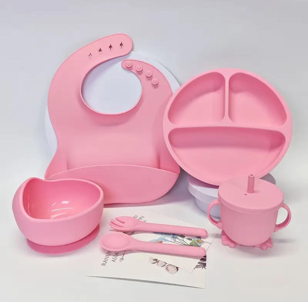 6 Piece Silicone Baby Feeding Set - Suction Bowl, Plate & Utensils