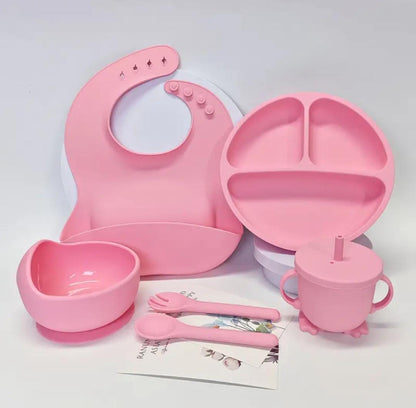6 Piece Silicone Baby Feeding Set - Suction Bowl, Plate & Utensils