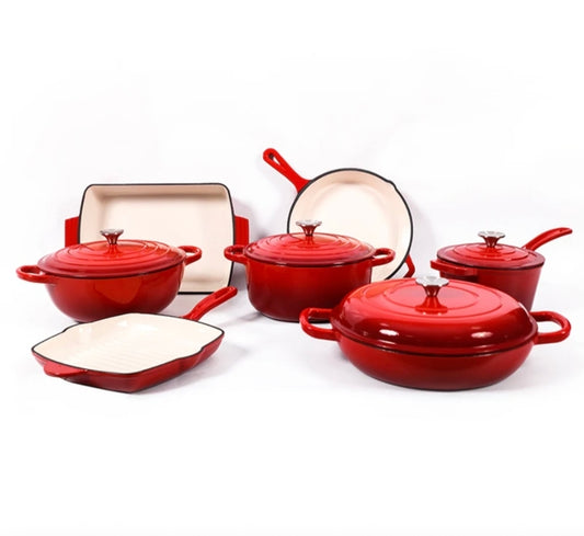 11-Piece Cast Iron Cookware Set – Pots, Pans & Lids