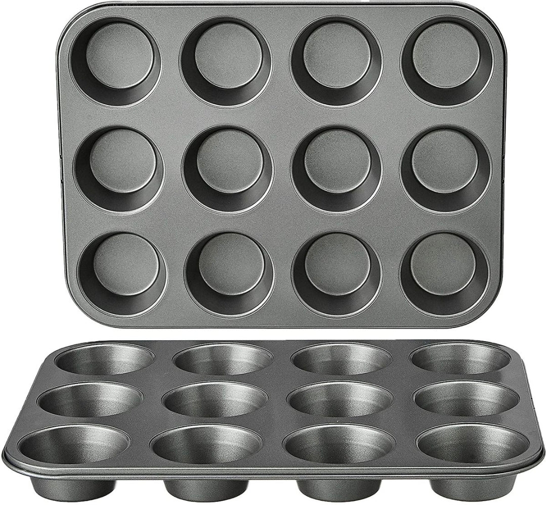 12-Cup Steel Muffin Pan – Pack of 2 (24 Cups Total)