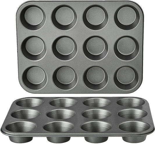 12-Cup Steel Muffin Pan – Pack of 2 (24 Cups Total)