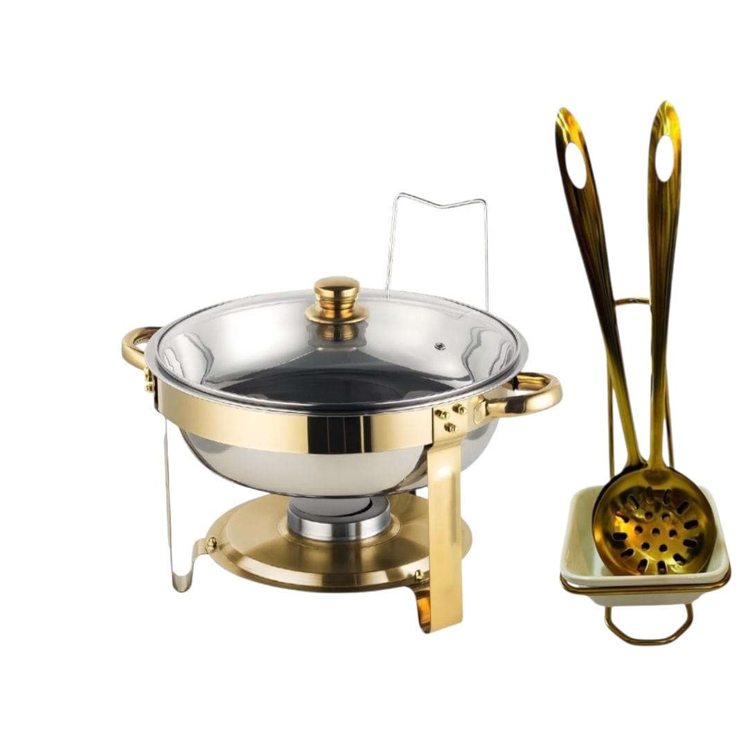 5L Stainless Steel Chafing Dish with Glass Lid | Gold & Silver Buffet Food Warmer