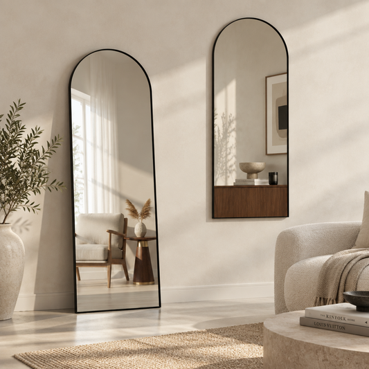47cm Black Rounded Freestanding Full Length Mirrors – Pack of 2