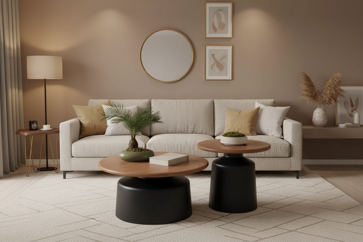 Japandi-Style 2-Piece Round Nesting Coffee Table Set