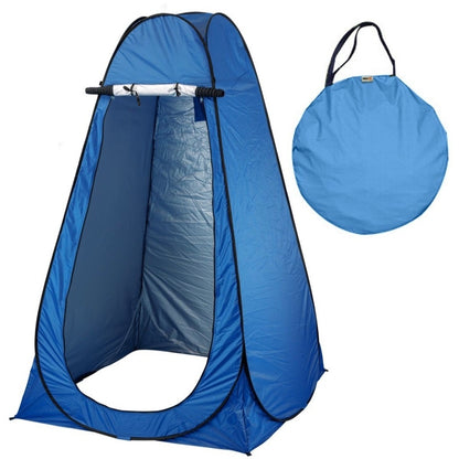 Blue portable shower or changing tent with carrying bag on a white background