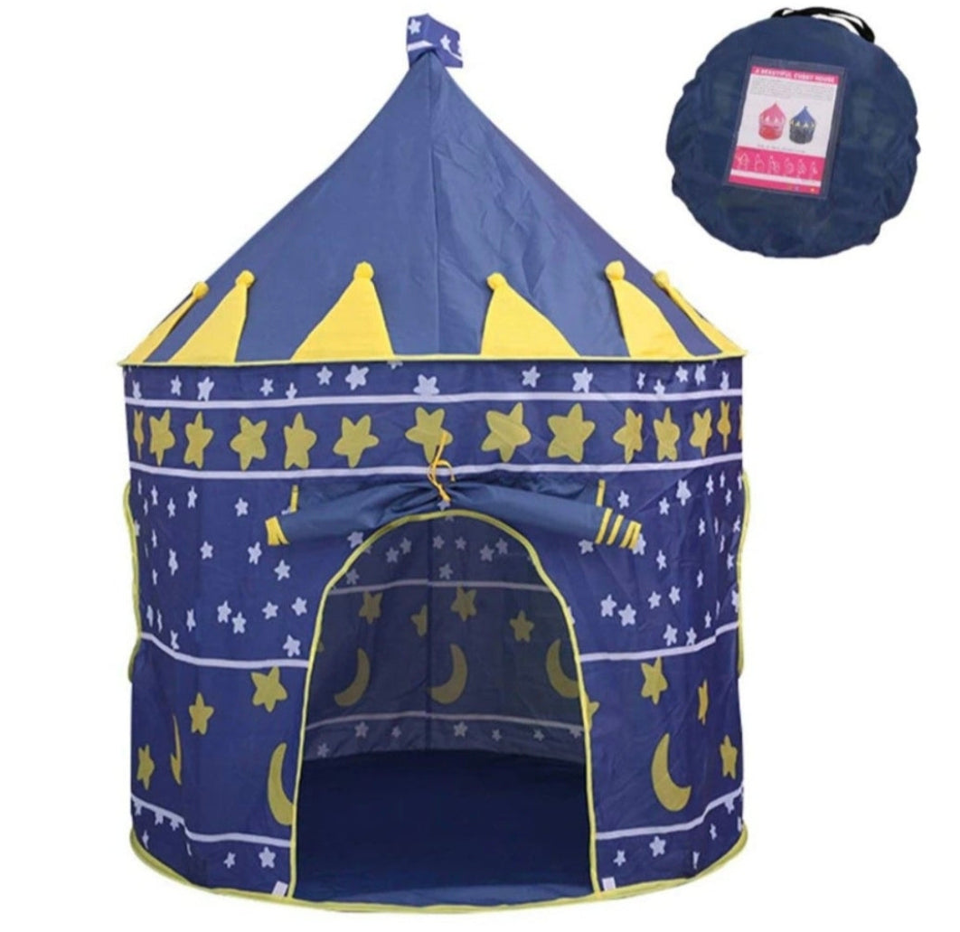 Children's play tent with star and moon pattern on a white background