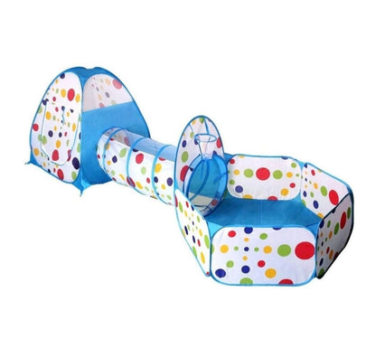 Children's playpen with colorful polka dot design on a white background