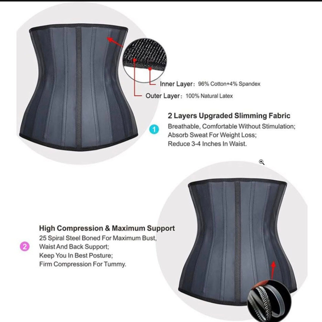 Body shaper with detailed specifications on a white background