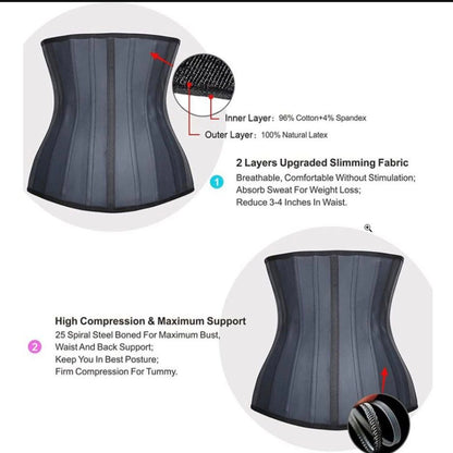Body shaper with detailed specifications on a white background