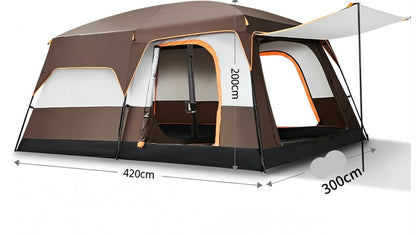 Brown Camping tent in a white background with dimensions