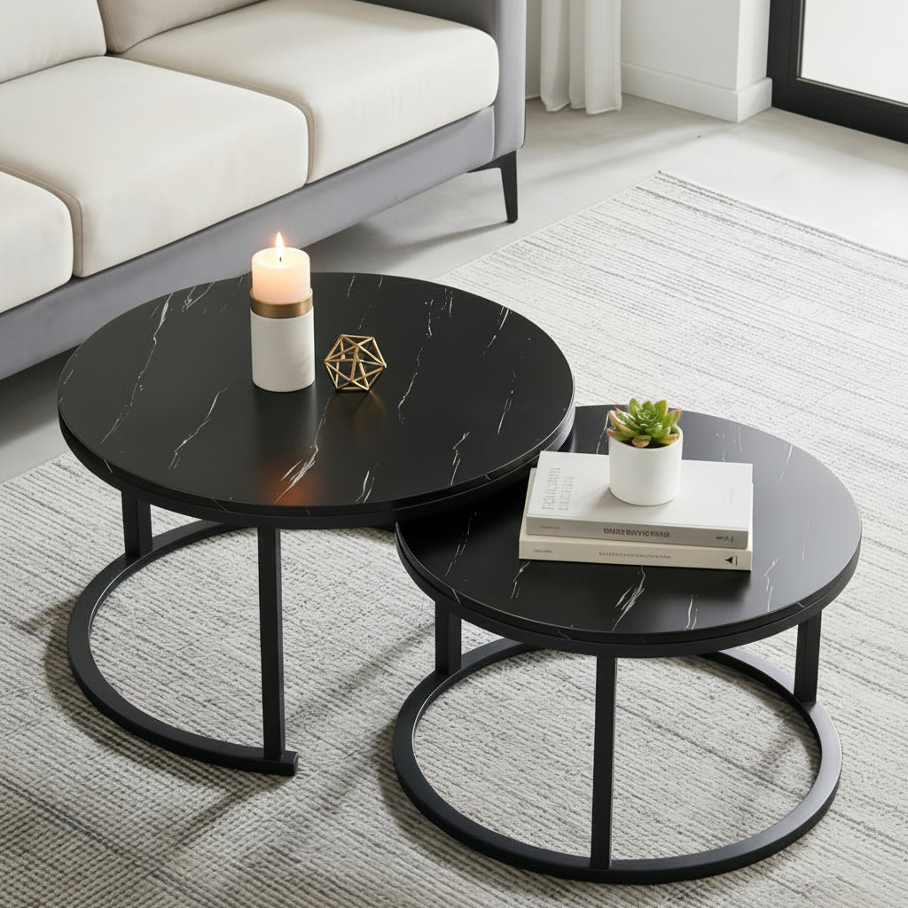 2-Piece Wood Top Coffee Table Set - Luxury Nesting Tables
