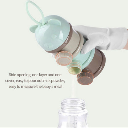 Baby bottle with multiple bottles stacked on top of each other, showing side opening feature.
