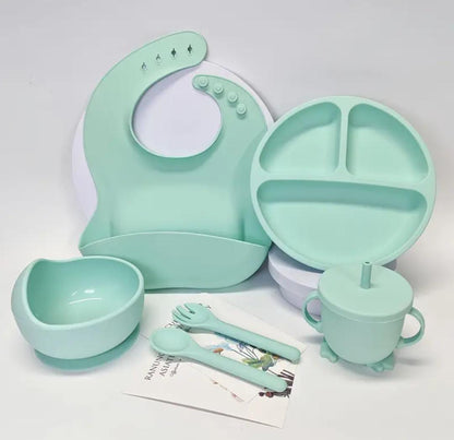 6 Piece Silicone Baby Feeding Set - Suction Bowl, Plate & Utensils