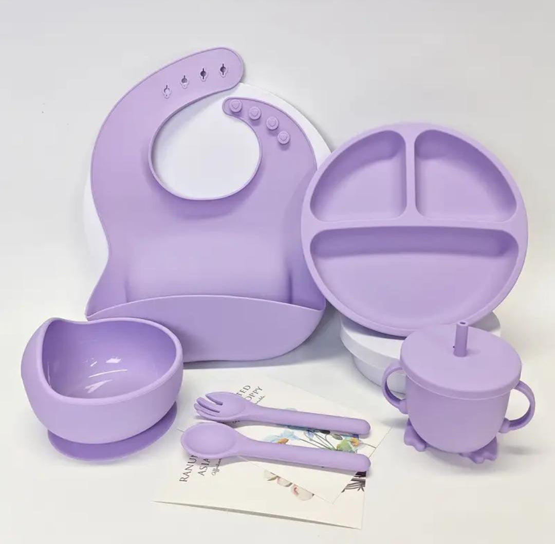 6 Piece Silicone Baby Feeding Set - Suction Bowl, Plate & Utensils