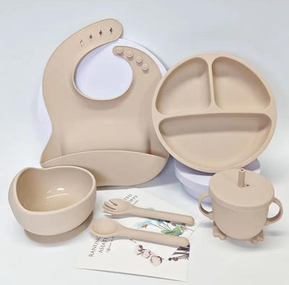 6 Piece Silicone Baby Feeding Set - Suction Bowl, Plate & Utensils