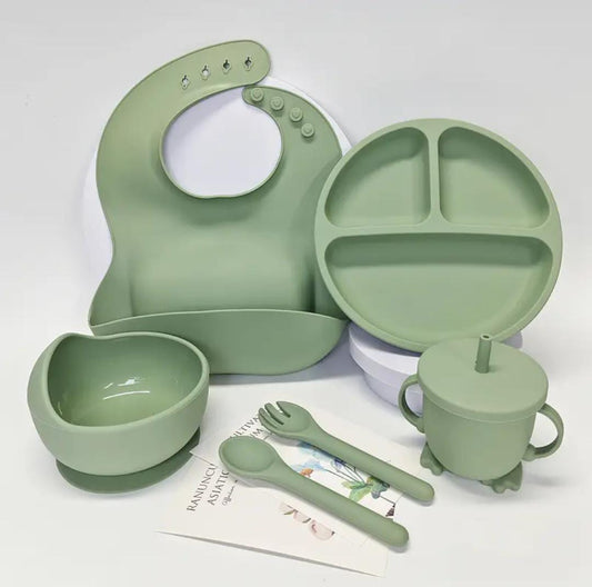 6 Piece Silicone Baby Feeding Set - Suction Bowl, Plate & Utensils