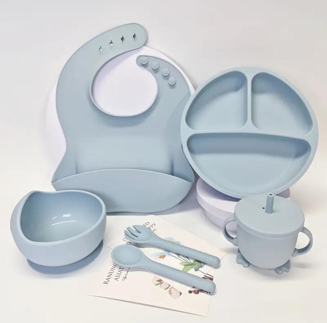 6 Piece Silicone Baby Feeding Set - Suction Bowl, Plate & Utensils