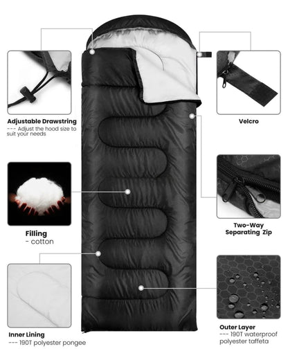 Outdoor Sleeping Bag with Hood – Lightweight Camping Sleep Bag