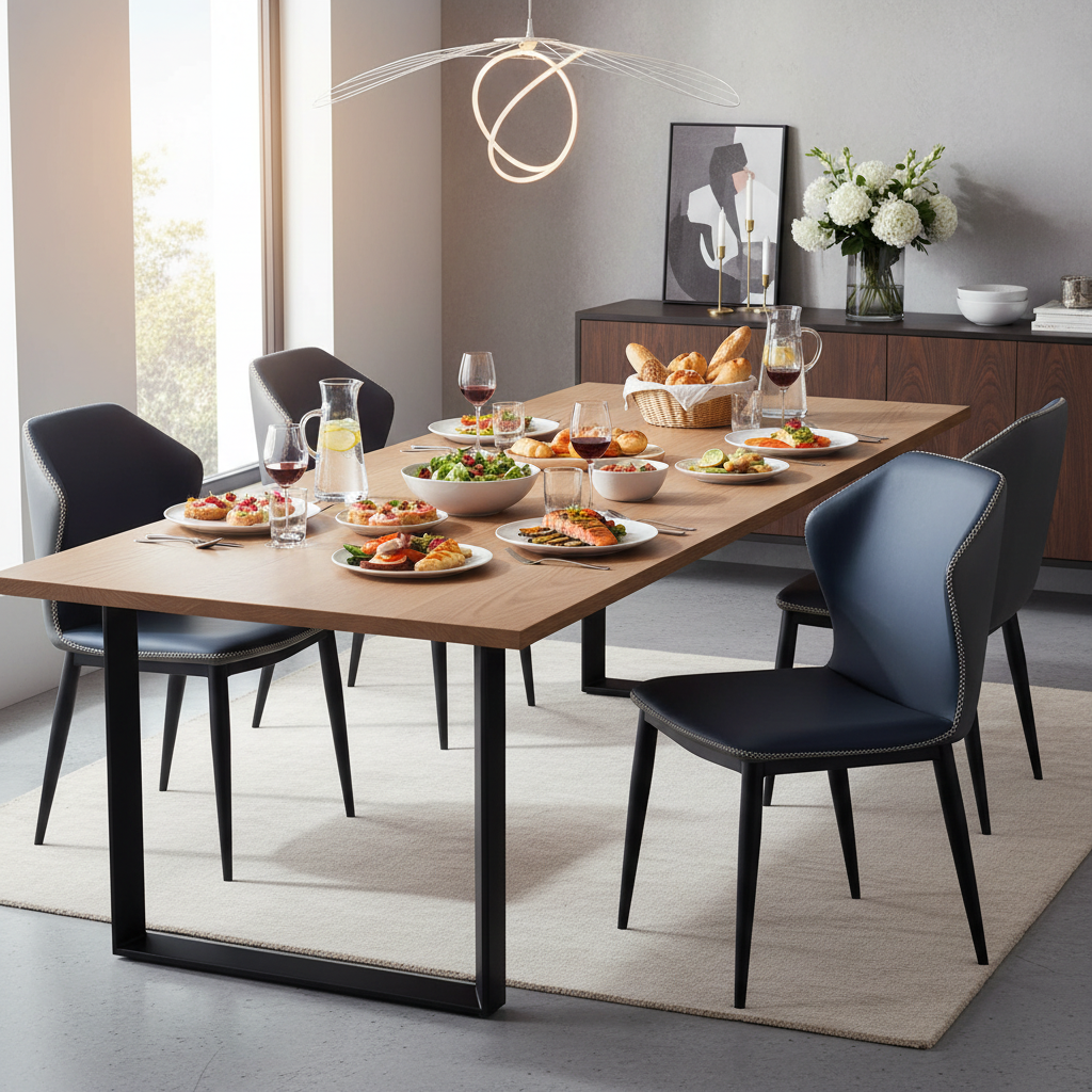 Navy Blue Dining Chair - Modern Upholstered with Contrast Stitching