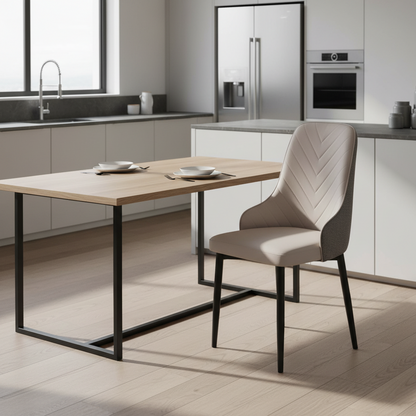 Modern High-Back Upholstered Dining Chair - Beige with Black Legs