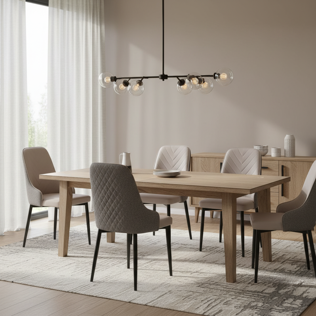 Modern High-Back Upholstered Dining Chair - Beige with Black Legs