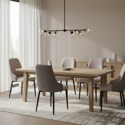 Modern High-Back Upholstered Dining Chair - Beige with Black Legs
