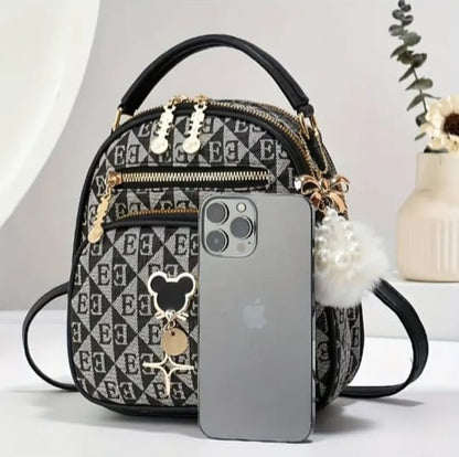 Stylish Mini Backpack with Charm Keychain