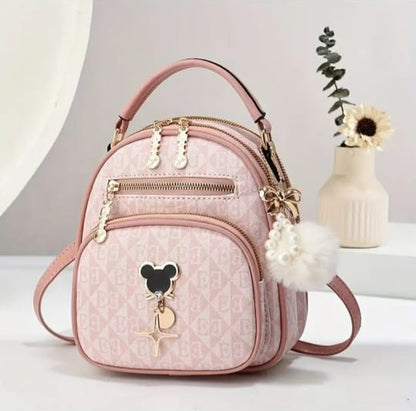 Stylish Mini Backpack with Charm Keychain
