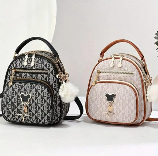 Stylish Mini Backpack with Charm Keychain