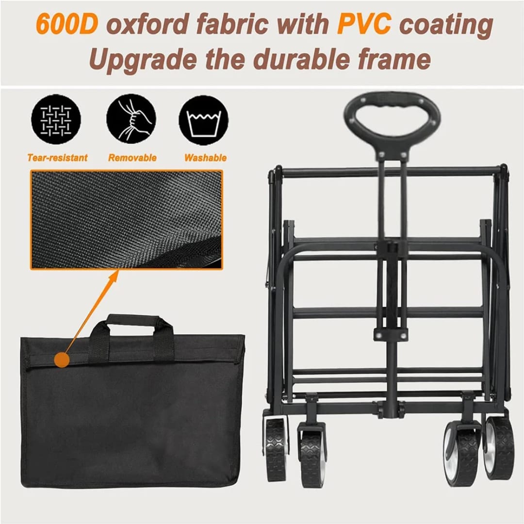 Folding Wagon Trolley - Heavy Duty Outdoor Cart 150lb Capacity