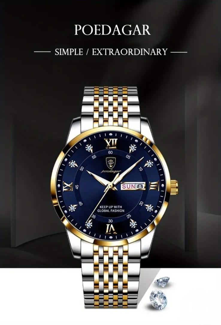 Poedagar Men's Luxury Stainless Steel Watch - Quartz Analog