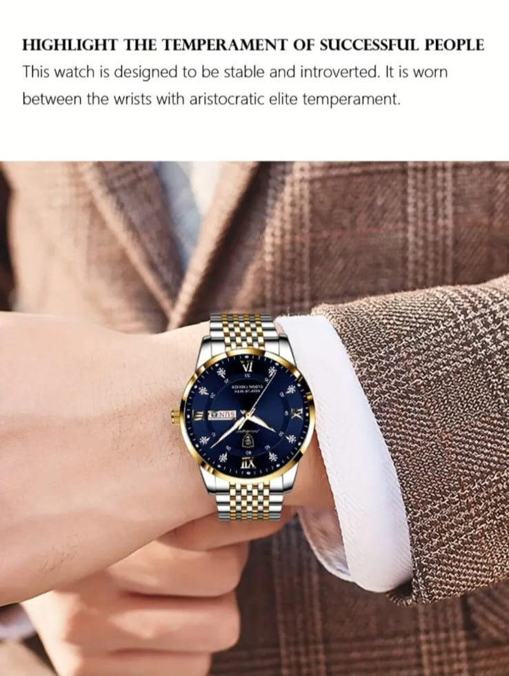 Poedagar Men's Luxury Stainless Steel Watch - Quartz Analog