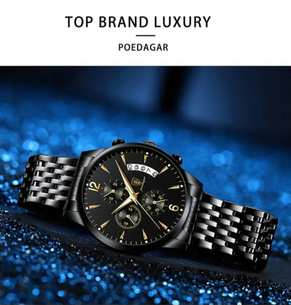 Poedagar Men's Luxury Watch – Stainless Steel Quartz Timepiece