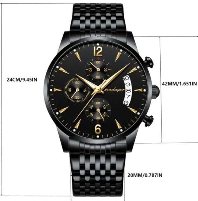 Poedagar Men's Luxury Watch – Stainless Steel Quartz Timepiece