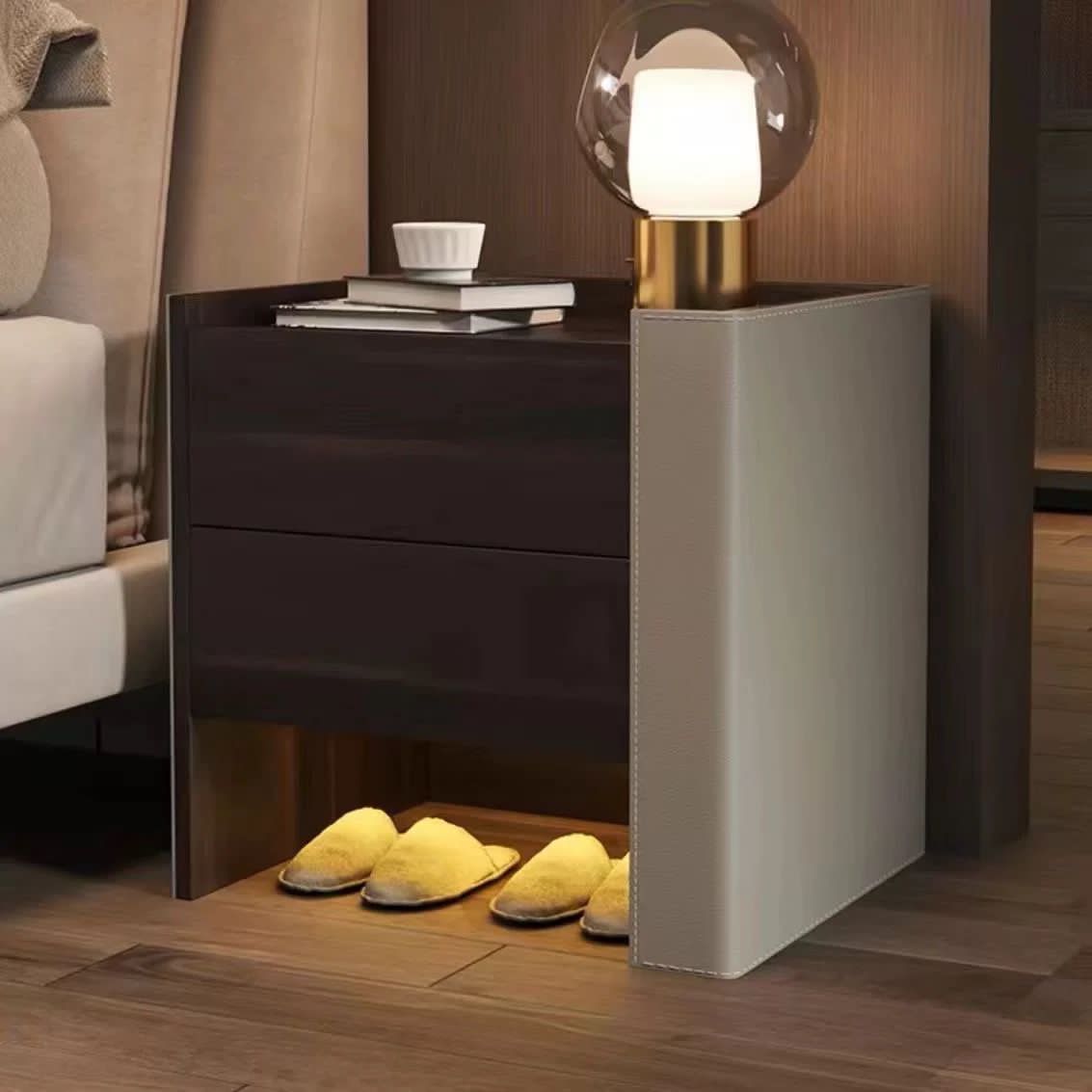 Bedside Table with 2 Drawers and Integrated Lamp