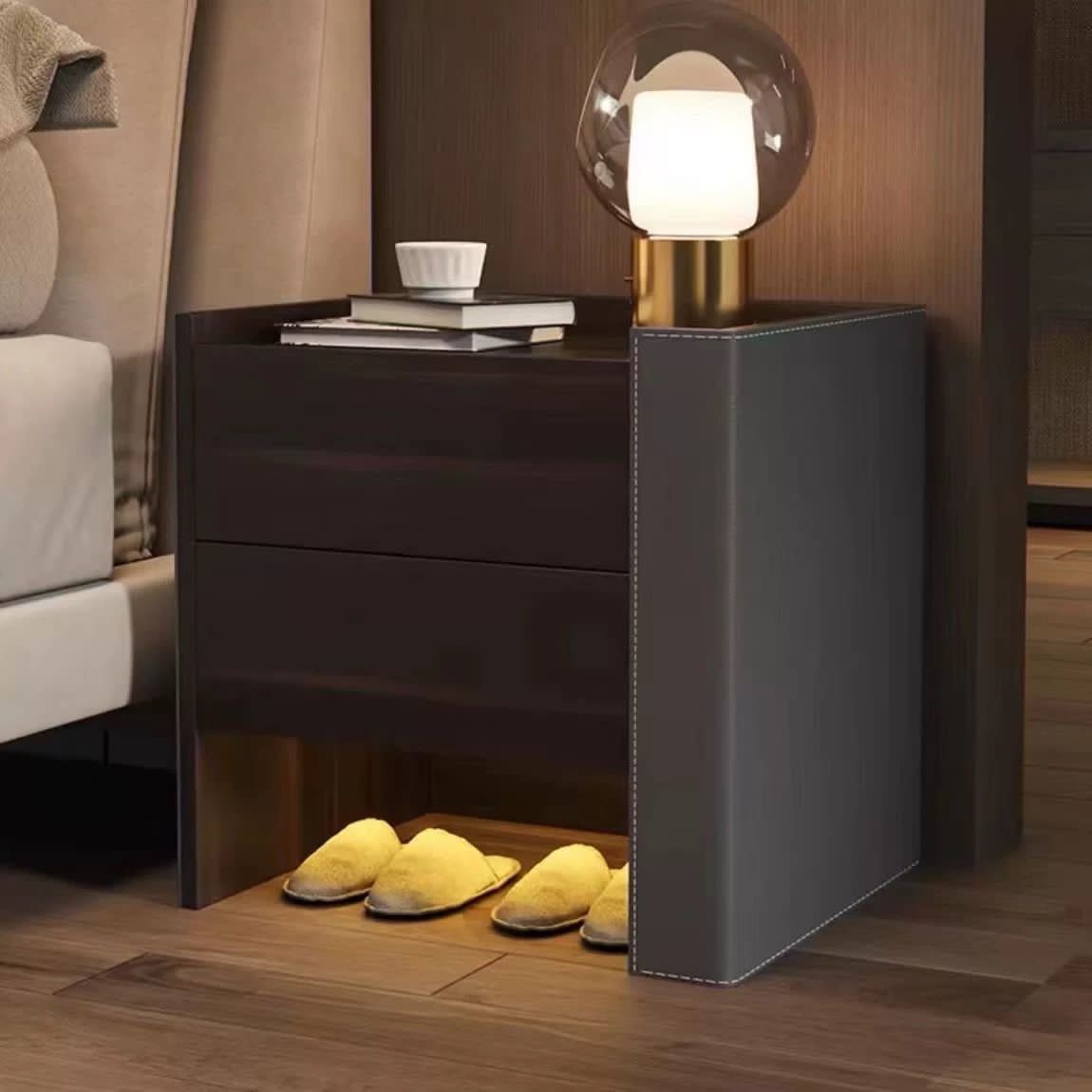 Bedside Table with 2 Drawers and Integrated Lamp