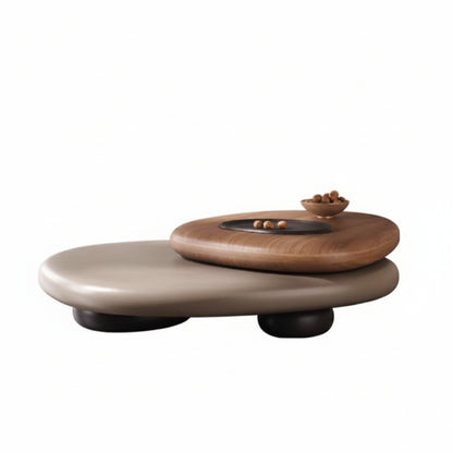 Two round ceramic trays, one beige and one brown, on a white background