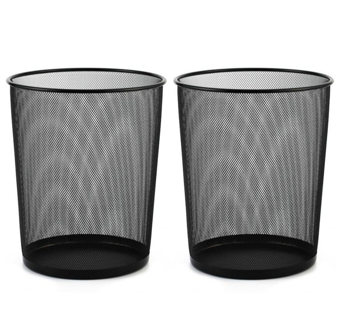 Two black metal mesh desk organizers shown side-by-side on a white background.