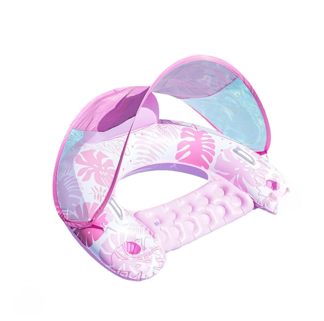 Pink and purple visor with floral pattern on a white background