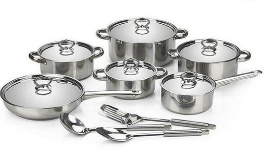 15-Piece Stainless Steel Cookware Set with Lids & Utensils