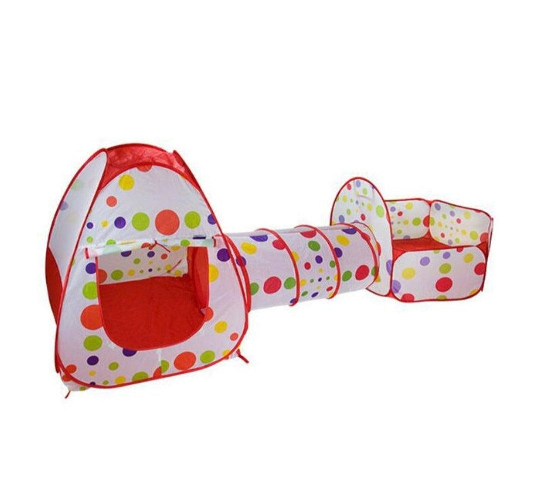 Children's play tent with polka dot design on a white background