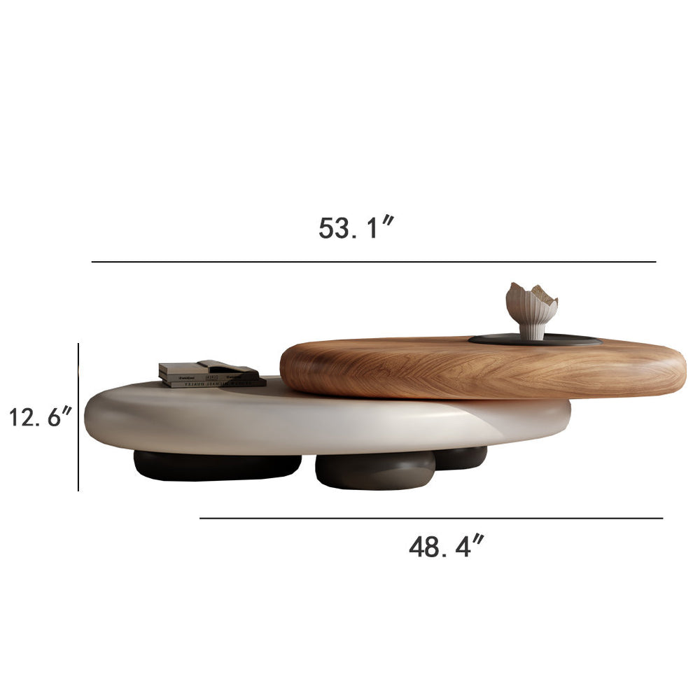 Wooden coffee table with dimensions labeled on a white background