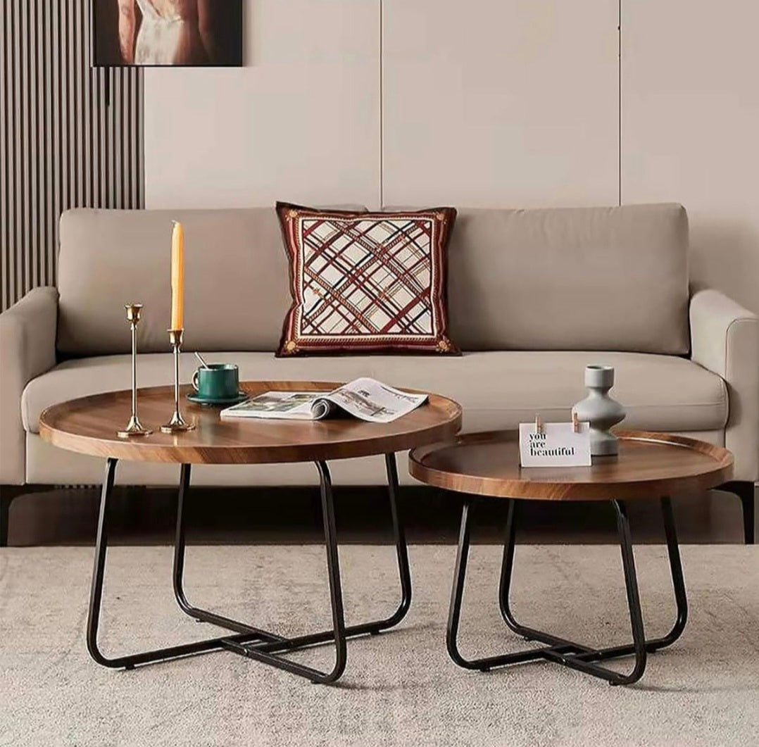 Nesting Duo Coffee Tables – Modern Wood & Metal Set