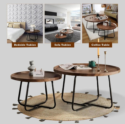 Nesting Duo Coffee Tables – Modern Wood & Metal Set