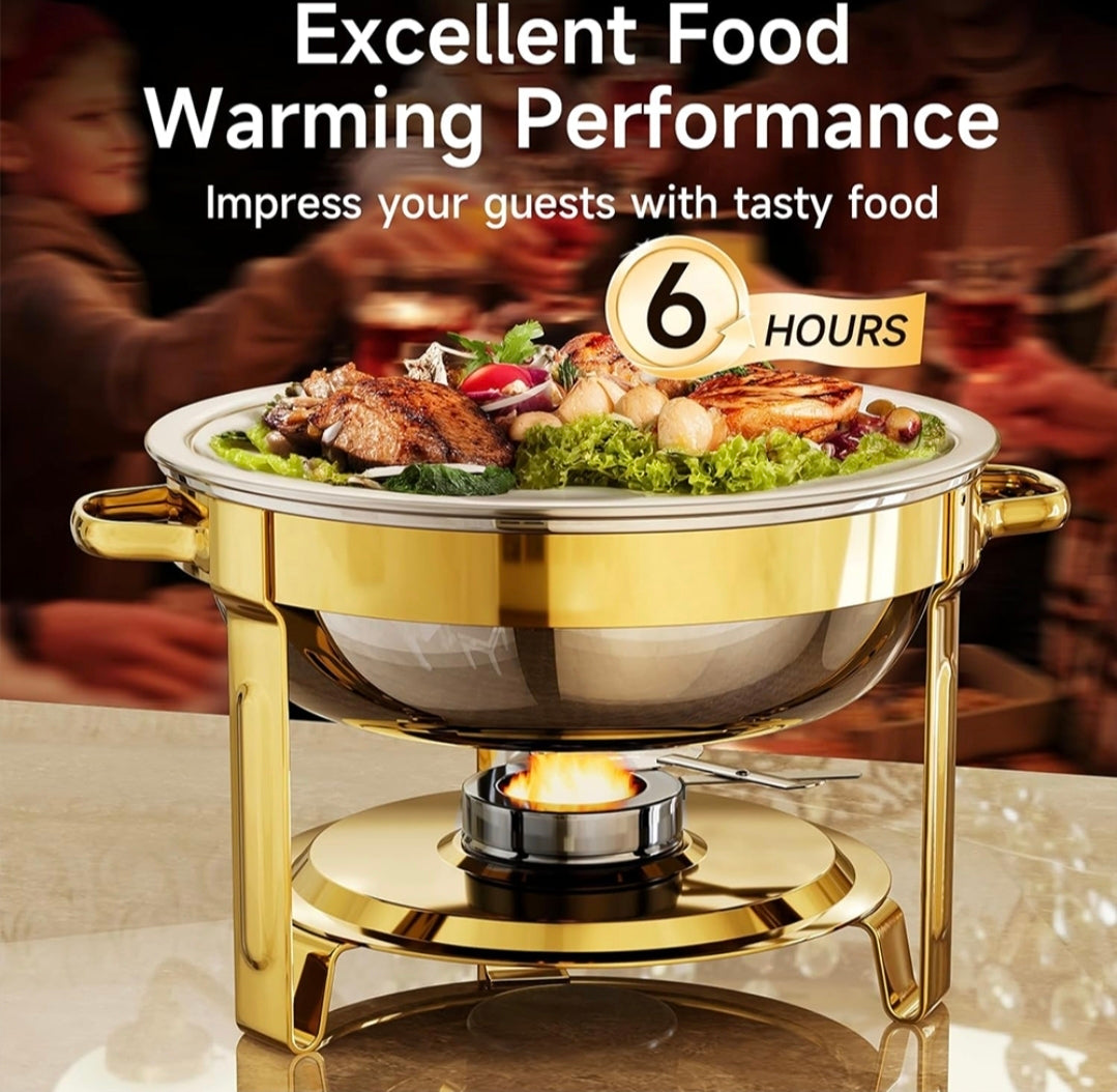5L Stainless Steel Chafing Dish with Glass Lid | Gold & Silver Buffet Food Warmer
