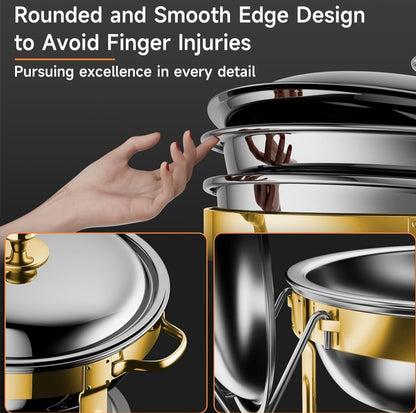 5L Stainless Steel Chafing Dish with Glass Lid | Gold & Silver Buffet Food Warmer