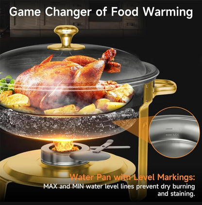 5L Stainless Steel Chafing Dish with Glass Lid | Gold & Silver Buffet Food Warmer